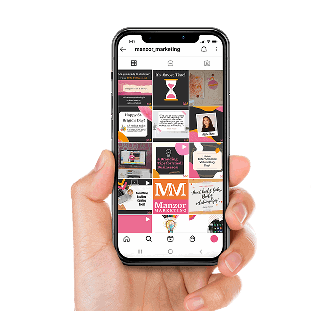 Smartphone showing Manzor Marketing's instagram