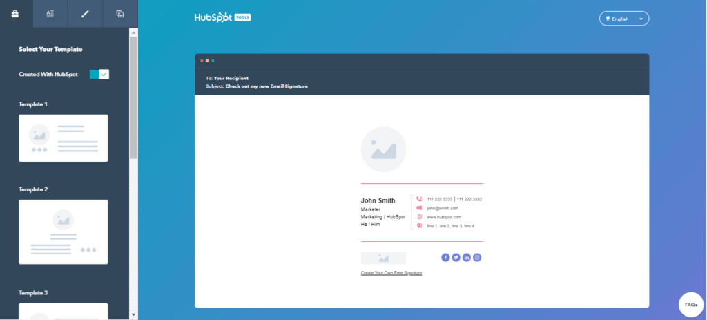 Select your free email signature template on HubSpot