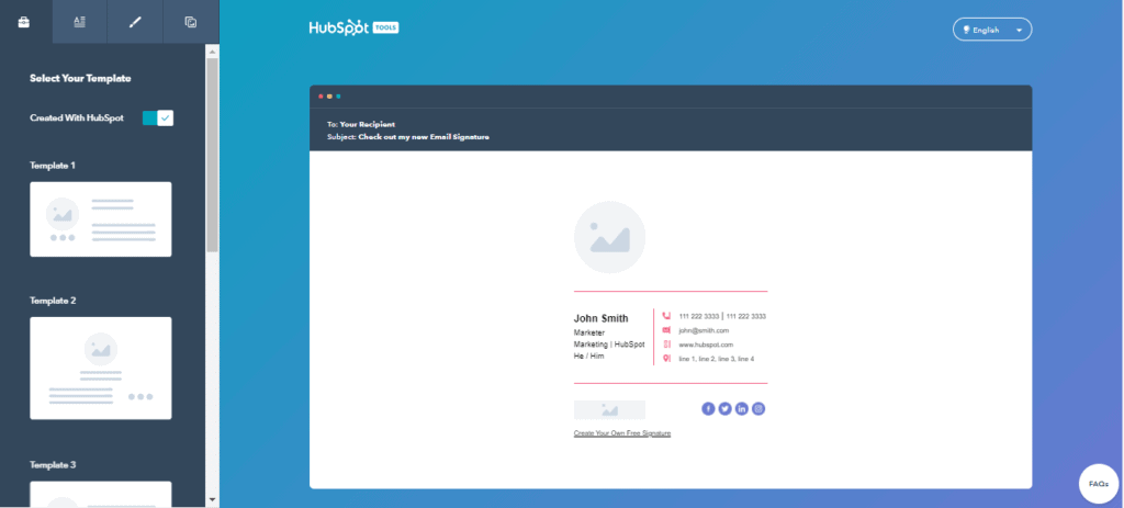 Select your free email signature template on HubSpot
